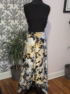 Blu Sage Sleeveless Black, Yellow and Grey Abstract High-Low Dress